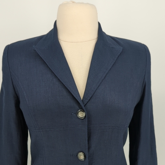 01567 Madrigano Linen Blazer Blue Size 12 preppy Business casual nautical spring - Picture 3 of 7